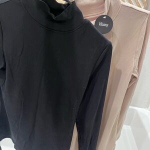 (2) Klassy Ribbed Turtleneck Long Sleeve Tops - Black & Beige